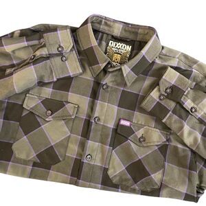 Dixxon The Gift Flannel‎ Button Down Shirt Purple Black Gray Plaid Men’s 2XL
